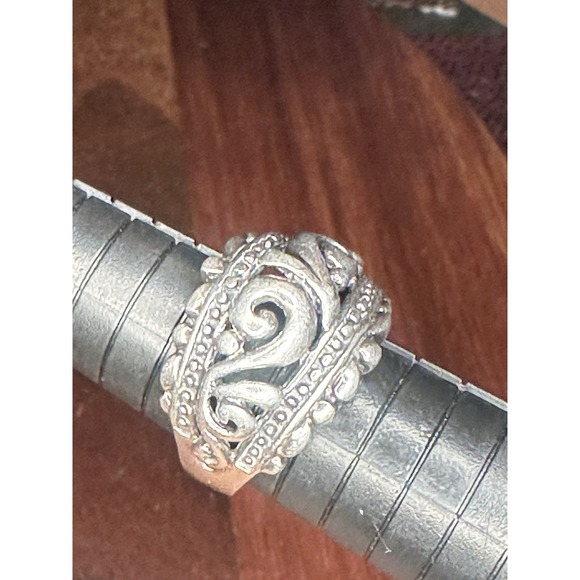 Scroll open work thick domed sterling silver ring band size 7.5 - Picture 5 of 7